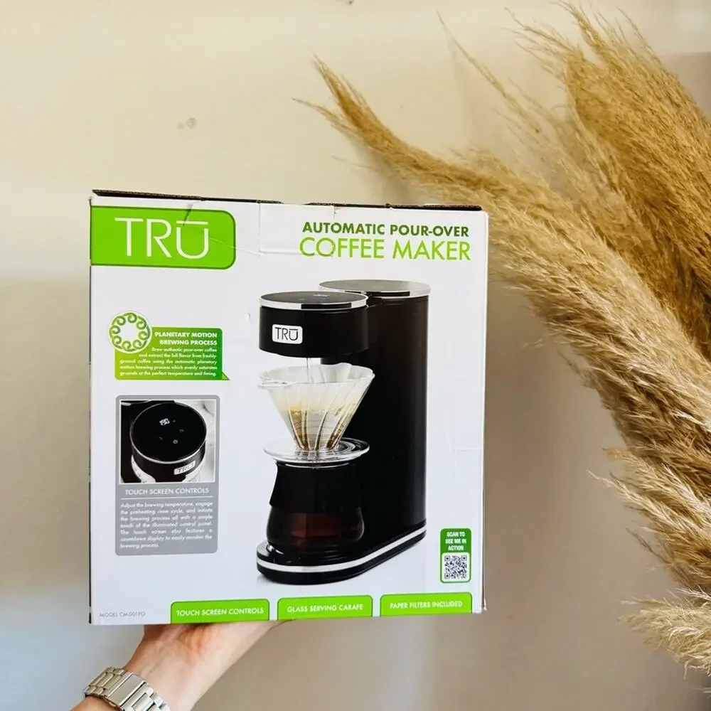 NEW TRU Black Automatic Pour Over Coffee Maker Digital Touch Screen Machine